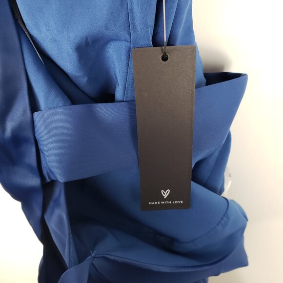 Lulus Positively Flirty Dress NWT Blue Satin Bustier Skater Pockets Size Small - Picture 11 of 14